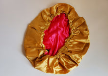 Load image into Gallery viewer, Reversible satin bonnet Gold/Pink
