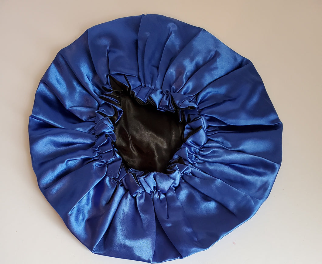 Satin bonnet Blue/Black (non reversible)